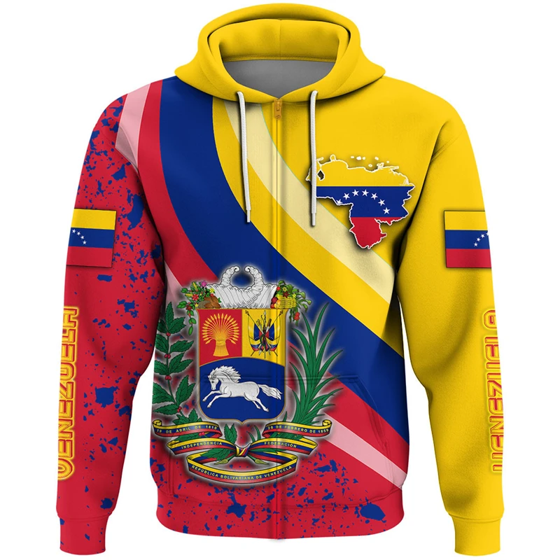 Venezuela Vlag Kaart Grafische Sweatshirts En Nationale Embleem Rits Hoodies Voor Mannen Kleding Casual Mannelijke Hoody Sport Jongen Pullovers