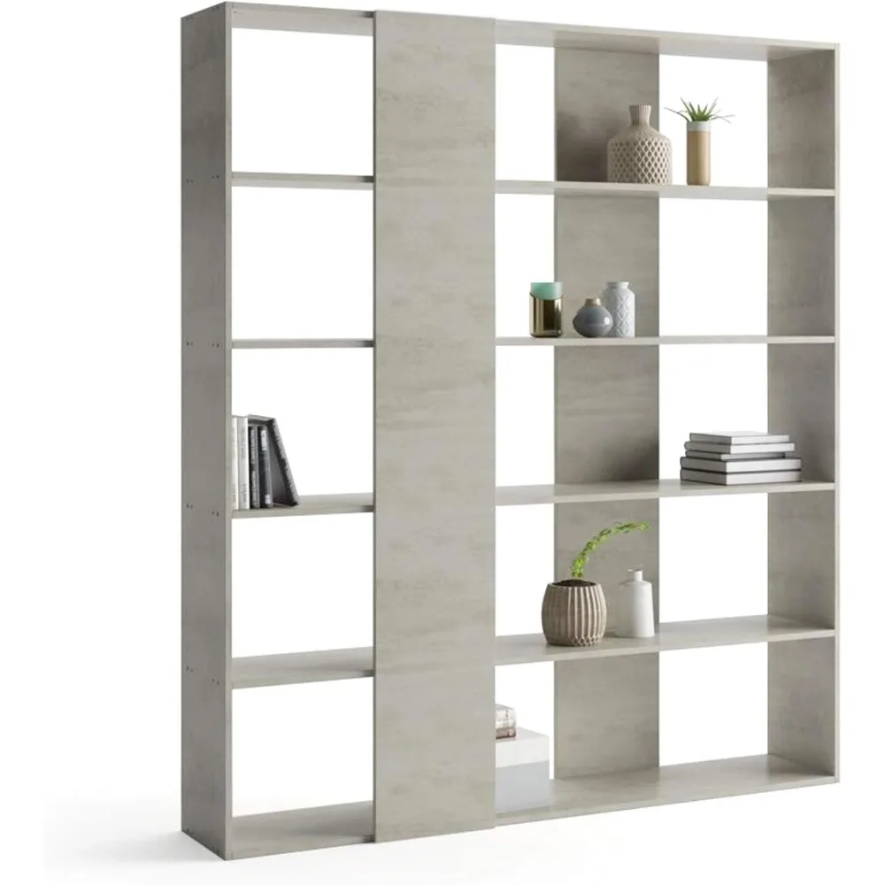 Fiver, Rachele Modern Bookcase, Concrete Effect, Grey, Storage Bookcase, Modern Bookshelf for Living Room, Office, Italian