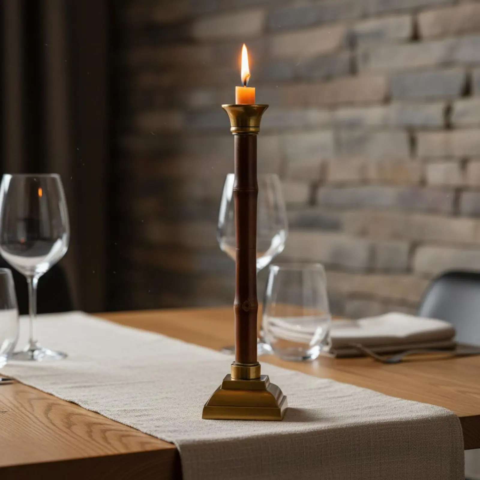 3 Pieces Bamboo Design Candlestick Different Heights Tall Taper Candle Stand Metal Candlestick Set Rustic Texture for Tabletop