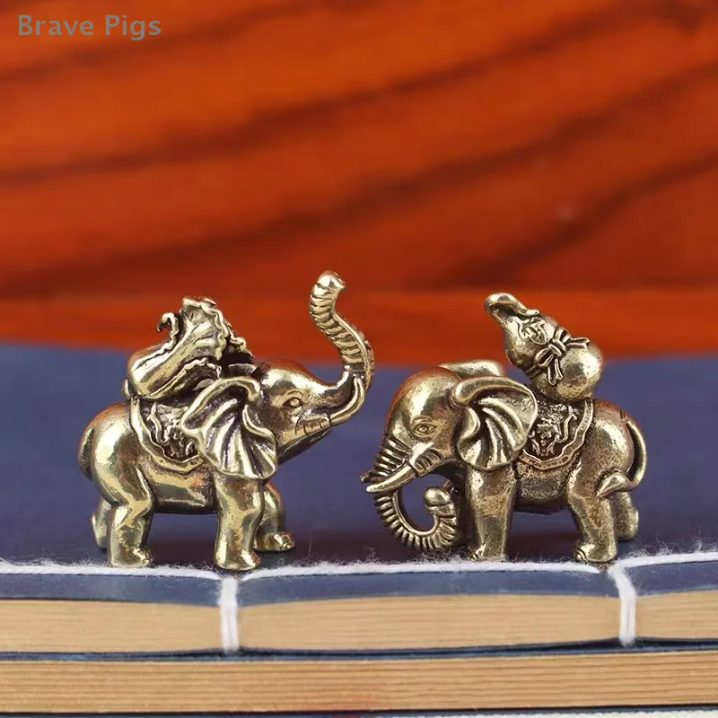 Lucky Elephant Small Ornaments Brass Blessing Elephants Miniature Figurines Antique Animal Statue Craft Decor