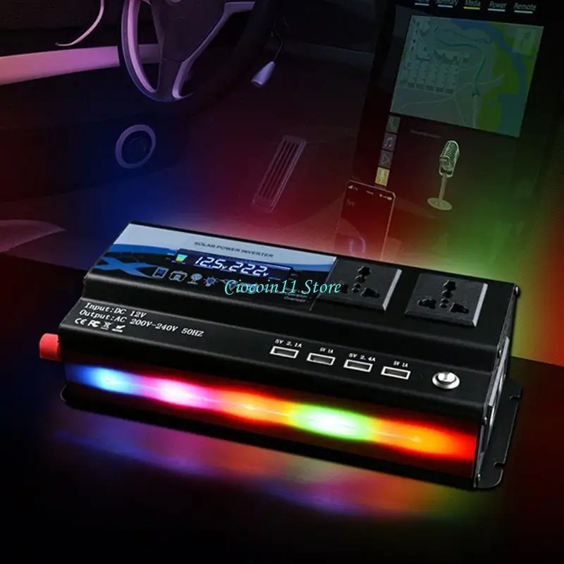 Y1UB Car Power Inverter 4 USB Ports Adapter Frequency Converter LED Display