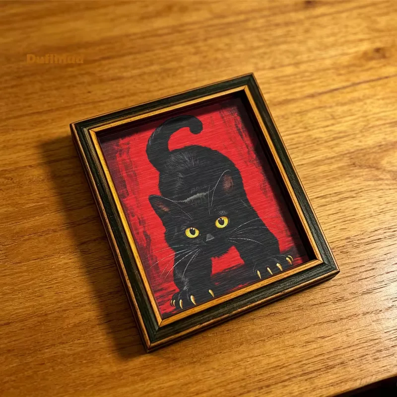 Magnetischer Holz-Bilderrahmen Kühlschrankmagnet Niedliche Katze Küchen- und Wohndekoration – Detail 2