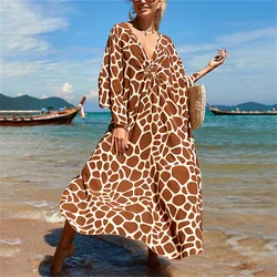 2022 New Kaftan Beach Zebra Print costume da bagno in pelle di serpente coprire Kimono Plage Beach Robe Femme abito lungo abito Sarong Beachwear