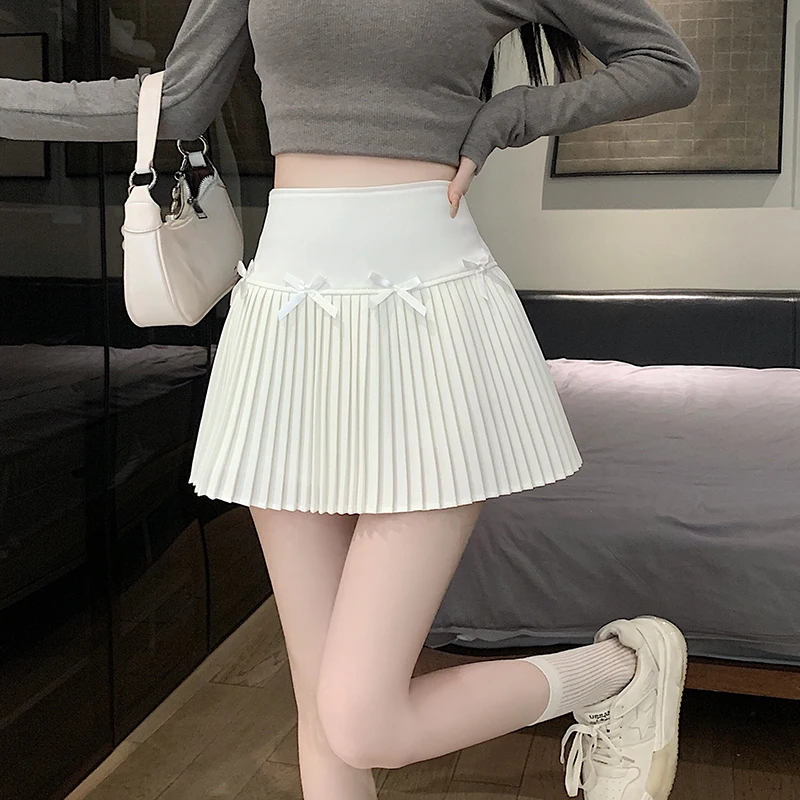 

2024 Spring/Summer Sweet High Waist Slimming Anti Shining Short Skirt Bow Fold A-line Half Skirts Female Clothing