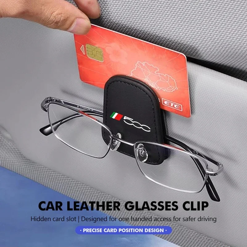 

1Pc Fiat Car Sun Visor Glasses Clip, Leather Multi-Function Card Holder & Sunglasses Case for Fiat 500e Tipo 500 500x Panda 500L