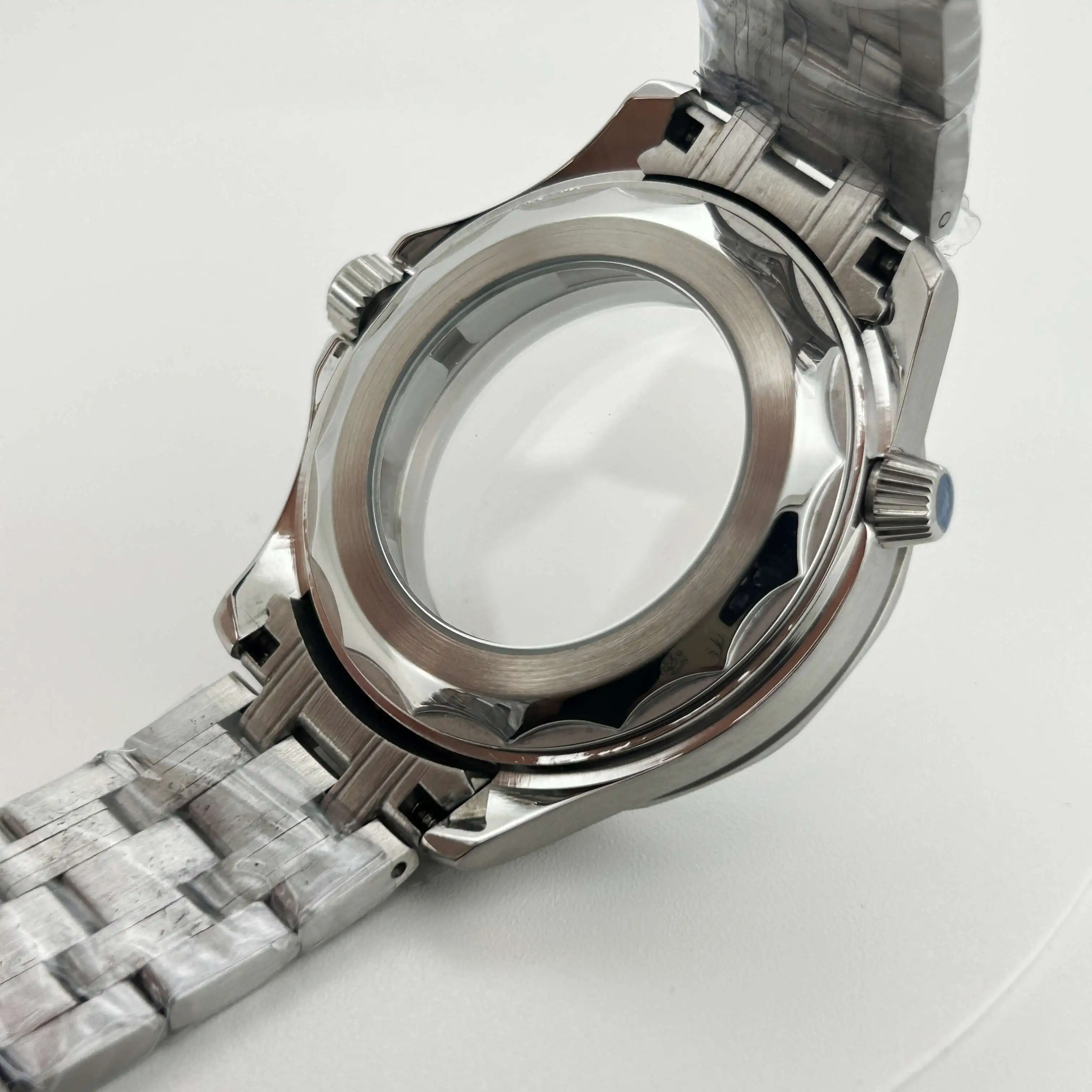 42 مللي متر الفضة حاوية من الفولاذ المقاوم للصدأ الزجاج المعدني صالح ل Omg الحصين 300 NH34 NH35 NH36 الرياضة مقاوم للماء الرجال حالة سوار فولاذي