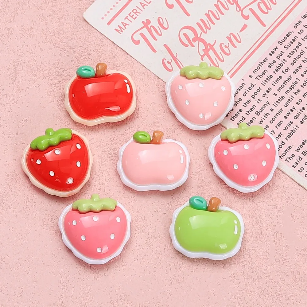 10Pcs Kawii resin apple strawberry Series Miniature Flat Back Cabochons For Hairpin Scrapbook DIY Home Decor Craft Accessories