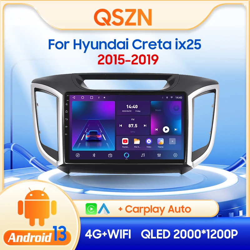 

Автомобильный мультимедийный видеоплеер QSZN для Hyundai Creta ix25 2015-2019, 2din, Android, автомобильный радиоприемник, GPS-навигация, 4G, Carplay, головное устройство