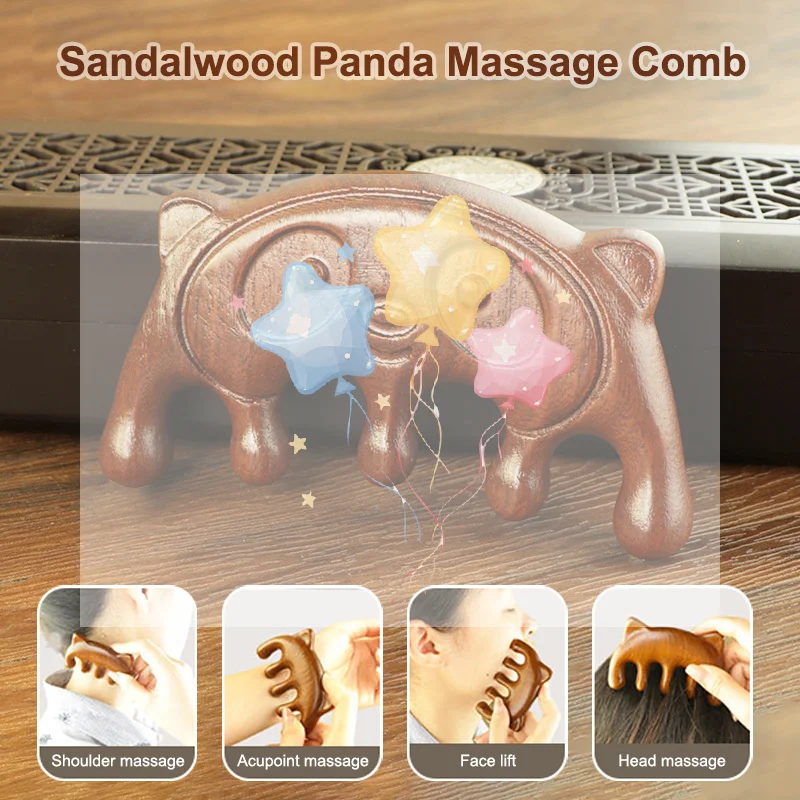 

Sandalwood Panda Massage Comb Head Meridian Scalp Comb Face Eye Shoulder Neck Scraping Treatment Hair Care Anti-static Comb