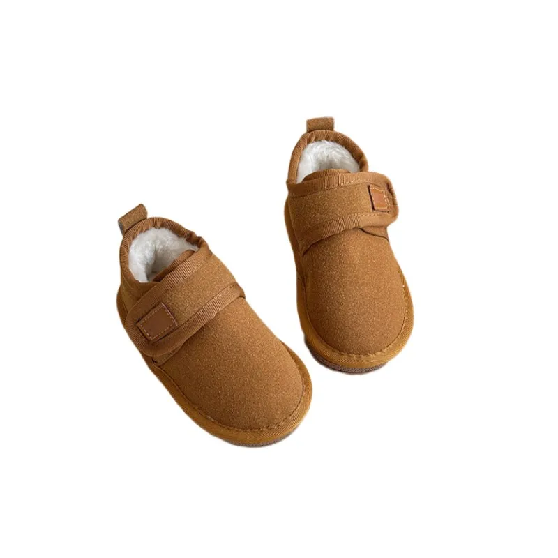 

Черные повседневные хлопковые туфли для девочек, новые зимние детские зимние ботинки из искусственной кожи, плюшевая обувь для мальчиков, теплые детские ботинки для девочек, размер 21-34