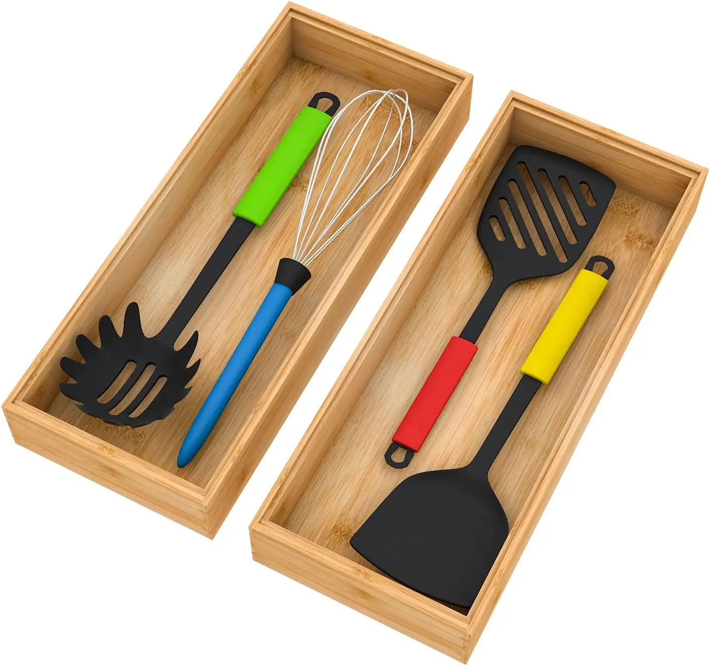 Drawer Organizer Storage Box Kitchen - Wood Stackable Tray Utensil Organizer for Office Drawers