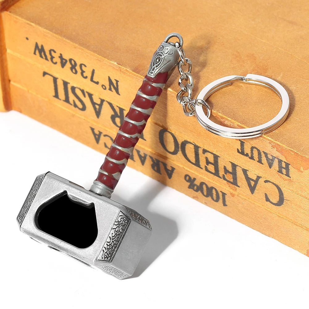 Marvel The Avengers Superhero Keychain Thor Hammer Mjolnir Style Metal Pendant Multifunction Keyrings Portable Bottle Opener