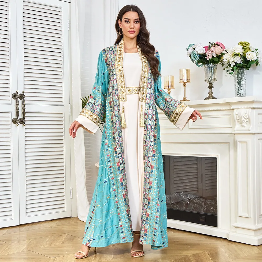 Wholesale Middle Eastern Dubai Abaya with Heavy Beading and Sequins Pendant Fashionable Muslim Dress Gown