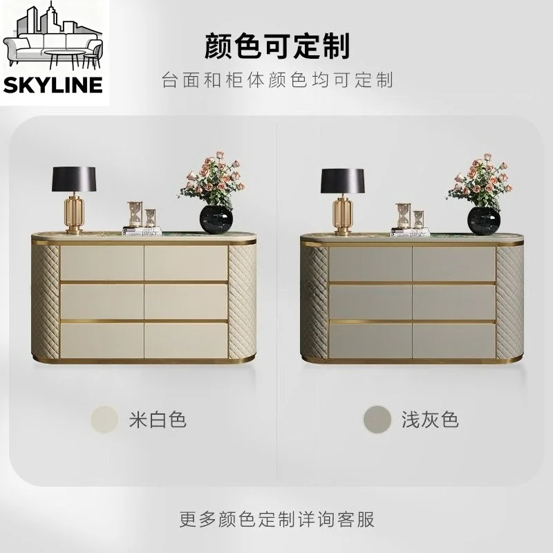 6-Drawer Marble TV Stand, Luxury Storage Console for Entryway Bedroom Living Room