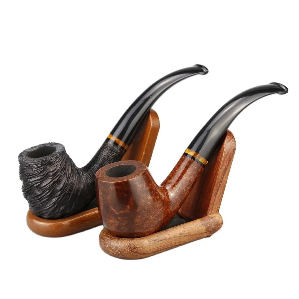 

Bruyere Wood Pipe For Cut Tobacco 9mm Filter Flue Retro Gentleman Bent Handle Handmade Smoking Pipe With Accessory Father's Gift