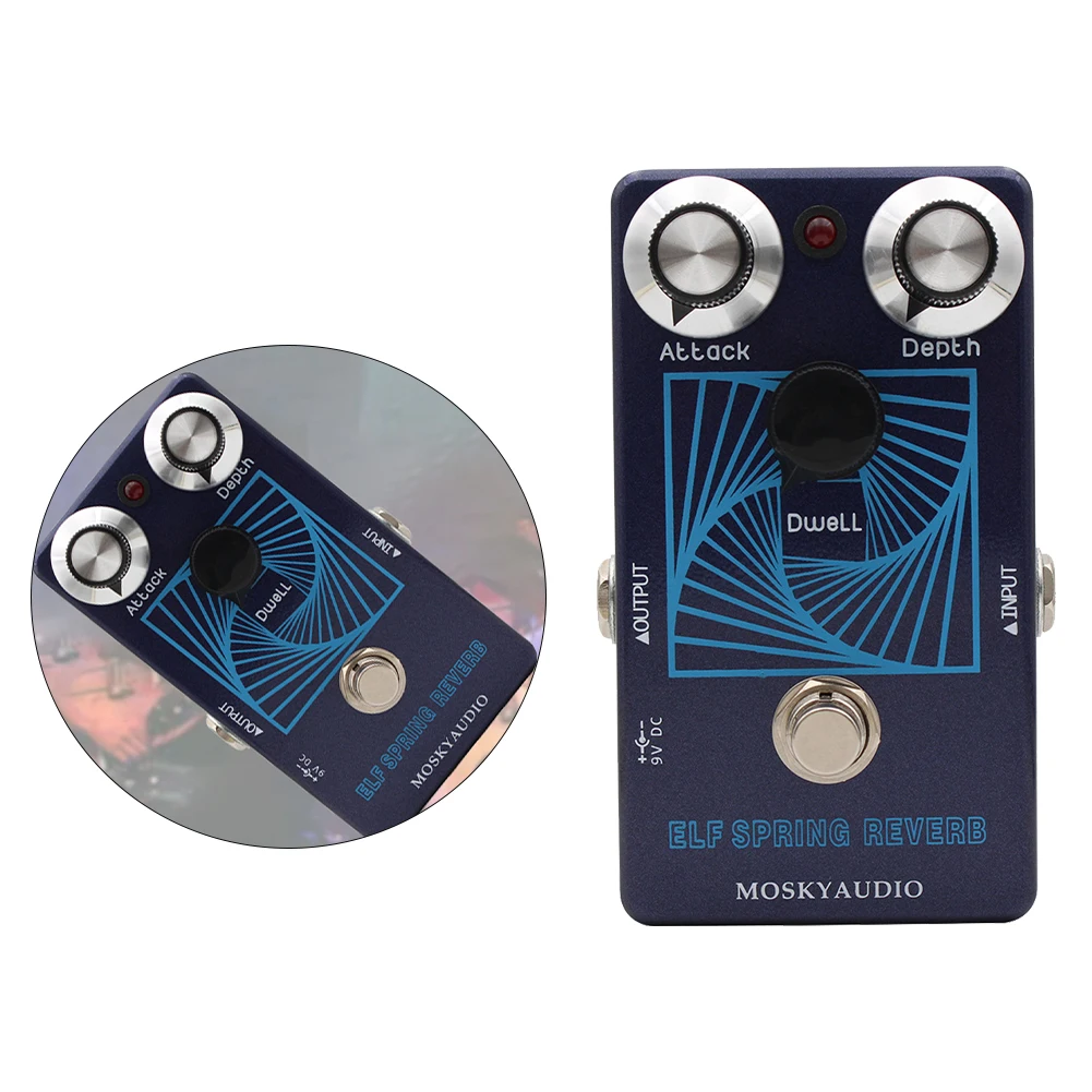 Reverb Processing Pedal for MOSKYAUDIO For ECHO with Analog-Digital Spring Emulation Attack Knob and True Bypass Circuitry