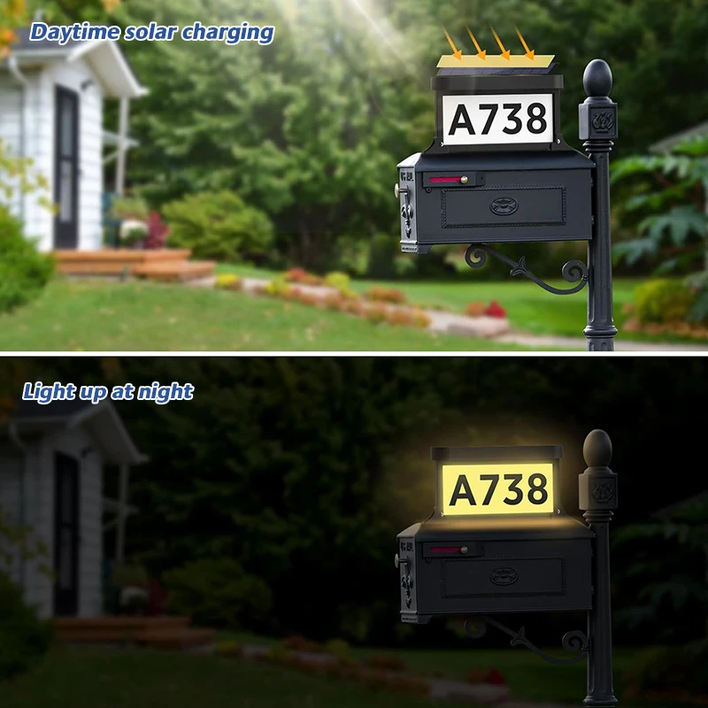 Solar Powered Waterproof LED House Number Light with Modern Address Plaque for Outdoor Yard & Door
