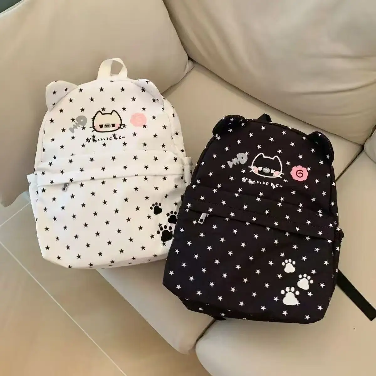 Korean-style Backpack Cat New Big-capacity Cute Y2K Millennial Retro Double-shoulder Backpack Commuting Classes Cute School Bag