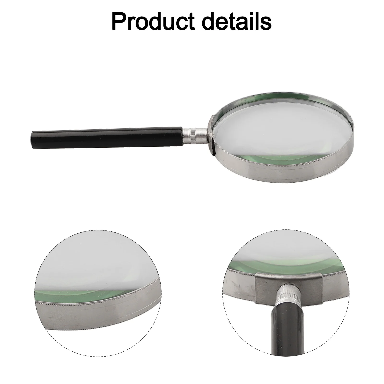 Compact Handheld Magnifying Glass 5X Magnification with Metal Frame and Glass Lens for Close Up Reading and Inspection Work