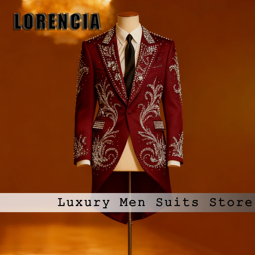 

Sparkling Diamond Suits for Male 2 Pcs Single Breasted Wedding Party Groom Tuxedos Set Customized Long Blazer Pants ropa hombre