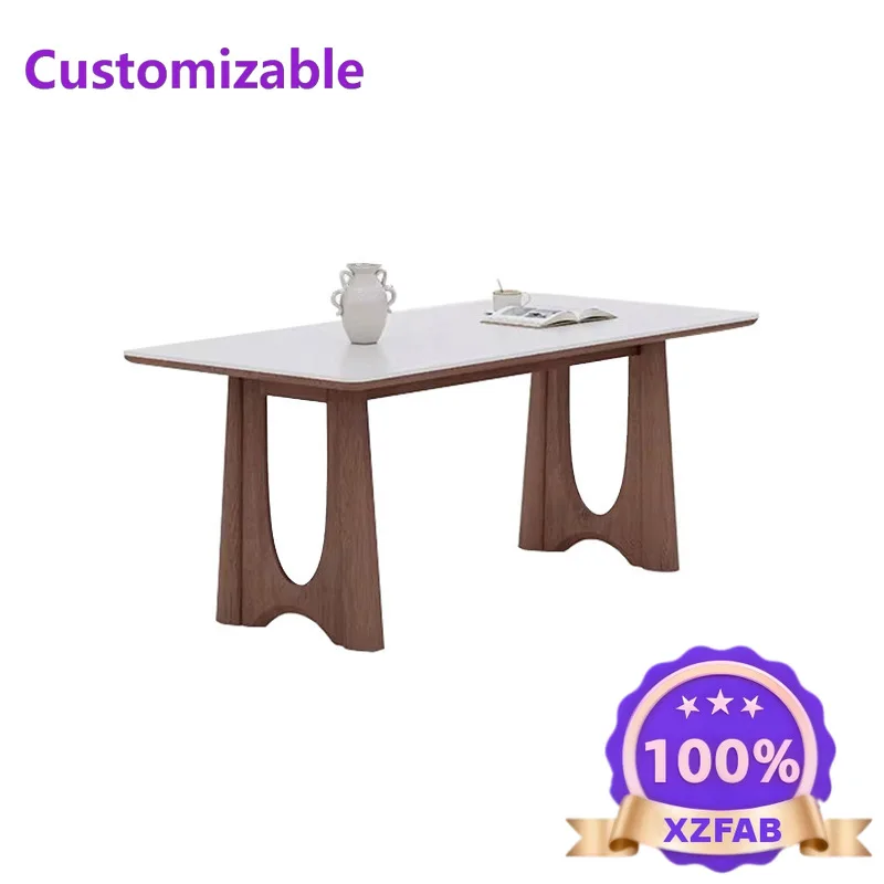 Factory Direct 2026 French medieval solid wood dining table small household 2026 new Guangdong full care white matte rock plate