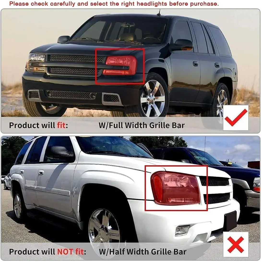 Faros delanteros compatibles con Trailblazer 2002-2009 con reflector ámbar de rejilla de ancho completo (excepto compatible con los modelos LT 2006-2009)