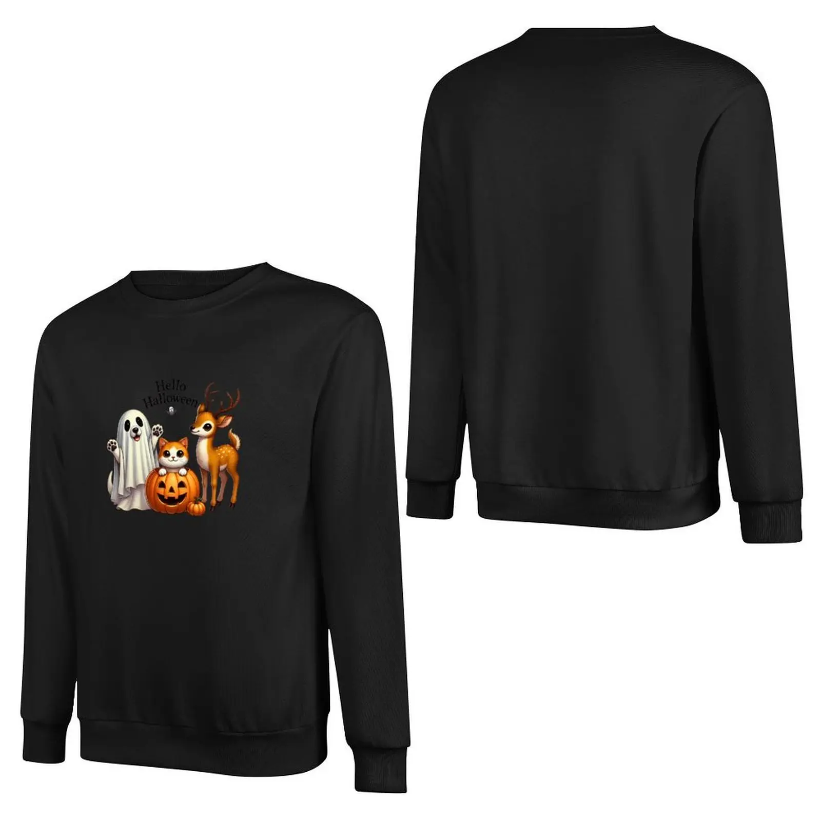 Cute Halloween Trio: Ghost Dog, Pumpkin Cat & Deer Delight Pullover Hoodie anime clothes autumn sweatshirts