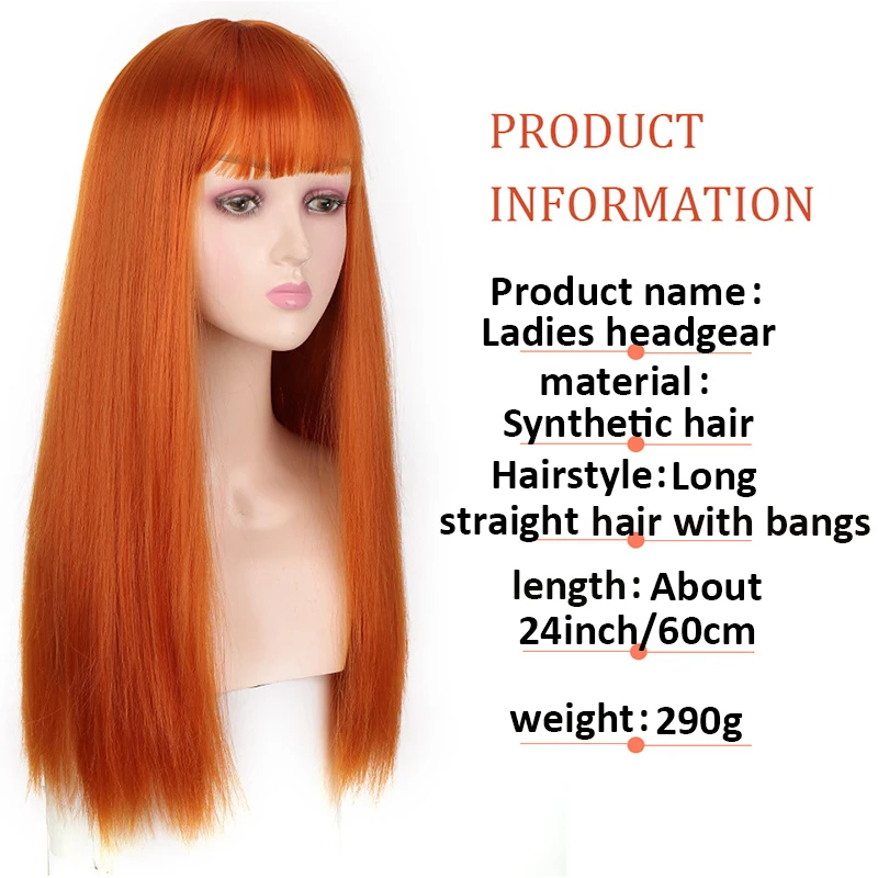 WEIRD Orange Synthetic Wigs Long Straight Wigs With Bangs For Women  Cosplay Party Daily Use Natural Hair