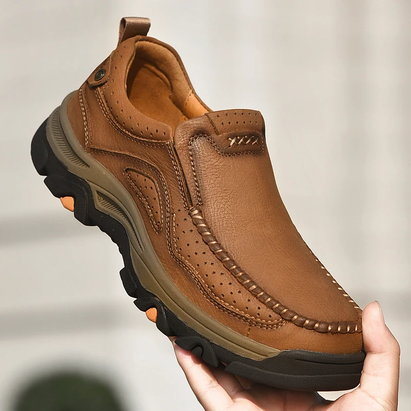 

Men's Outdoor Climbing Shoes Anti-Slip Wear-Resistant Thick Bottom Leisure Dad Slip-On Business Leather Summer Hiking Boots