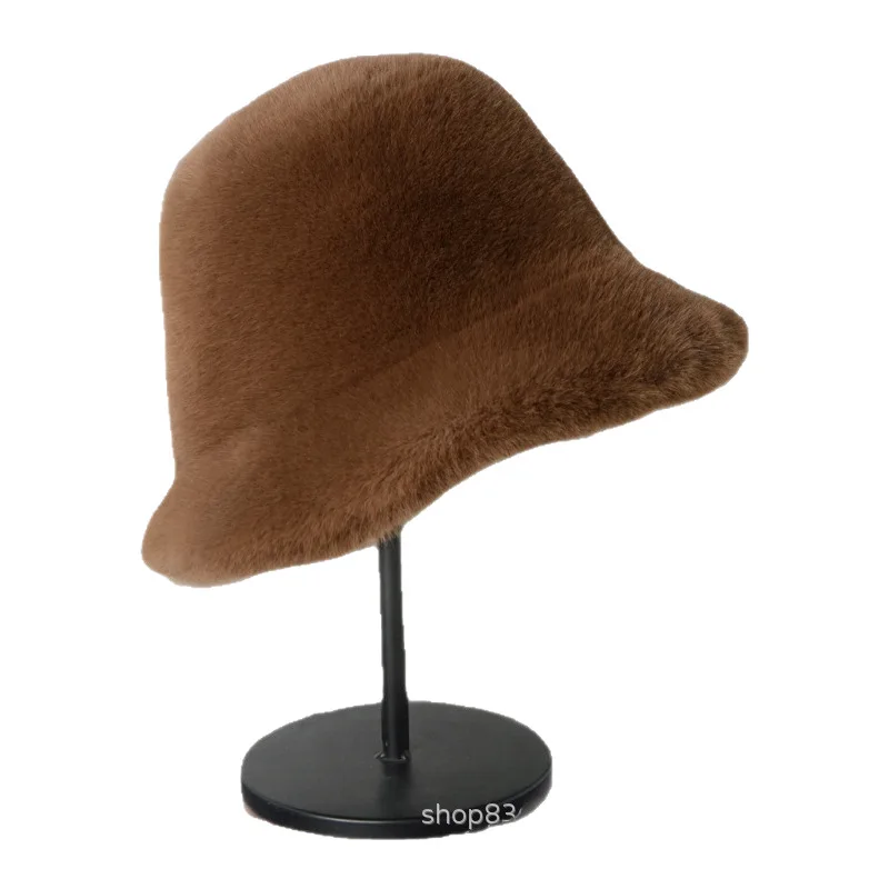 

Solid Color Fisherman Hat New Item Imitation Mink Fur Warm women's Solid Color Casual Plush Short Eave Basin Hat 4m694