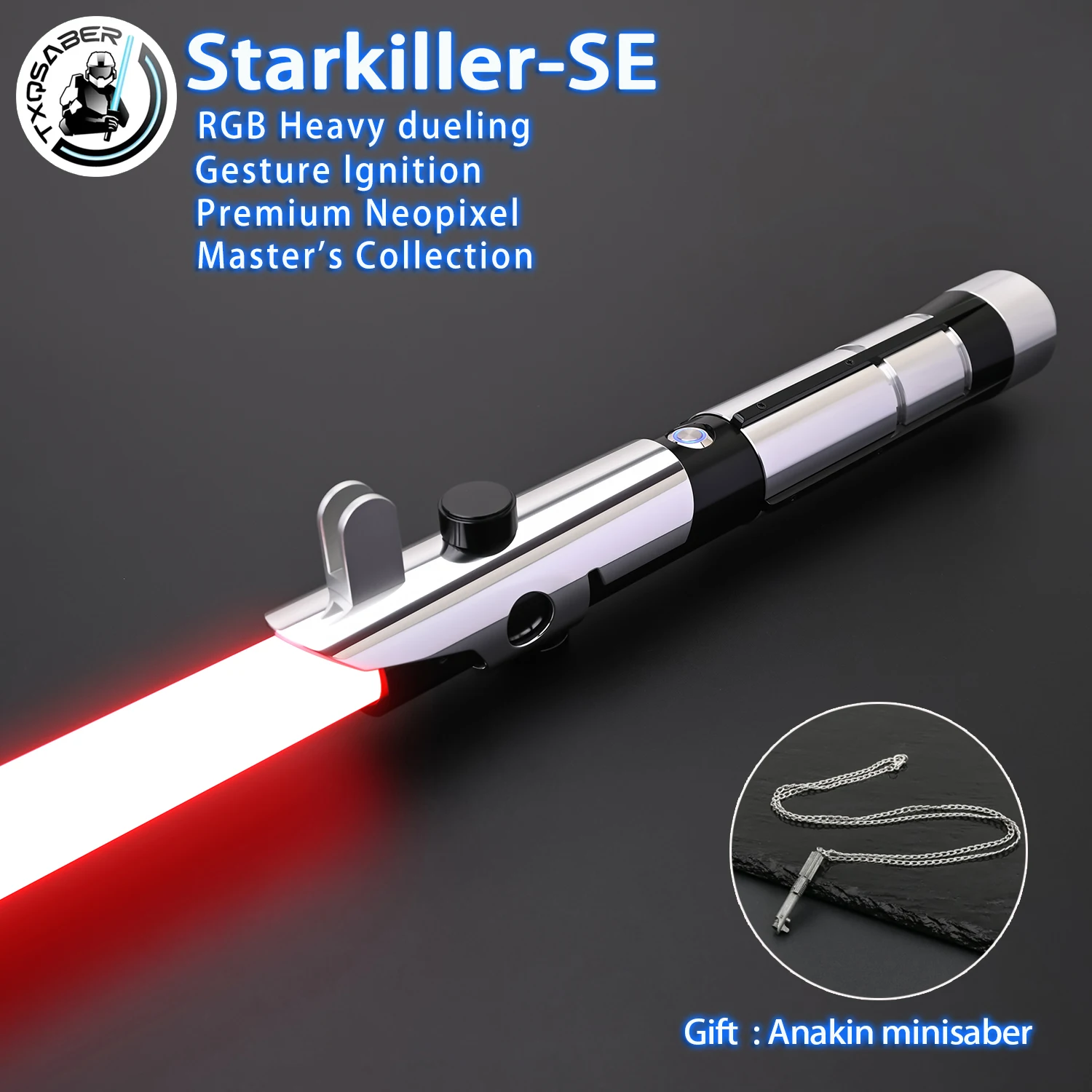 

Световой меч TXQSaber Starkiller SE RGB для тяжелых дуэлей, премиум-класса, с технологией NeoPixel, управлением по Bluetooth, плавным движением и металлической рукоятью