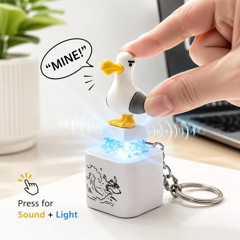 Anti-Stress Screaming Frog Duck Chicken Sea Mew Key Chain Finger Button Clicker Decompression Toys With LED Rechargeable Toy