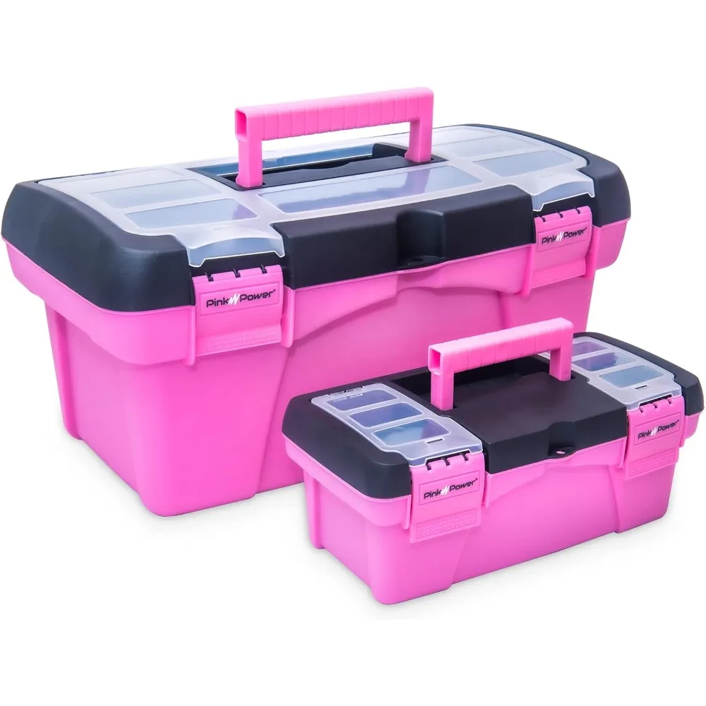 Sewing, Art & Craft Organizer Box Small & Large Plastic Tool Box with Handle, Portable Mini Locking Tool Storage Box