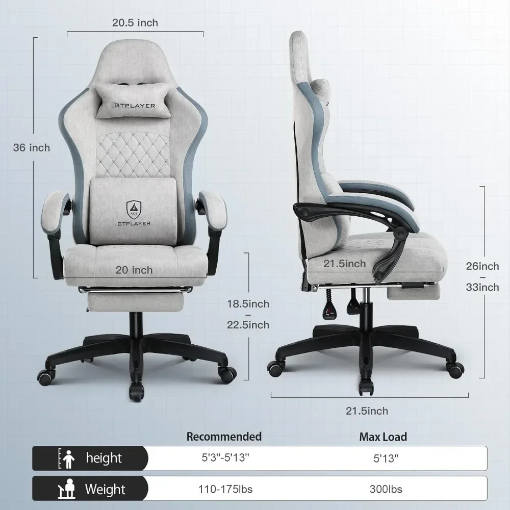 Gaming Chair, Computer Office Chair with Pocket Spring Cushion, Linkage Armrests and Footrest, High Back