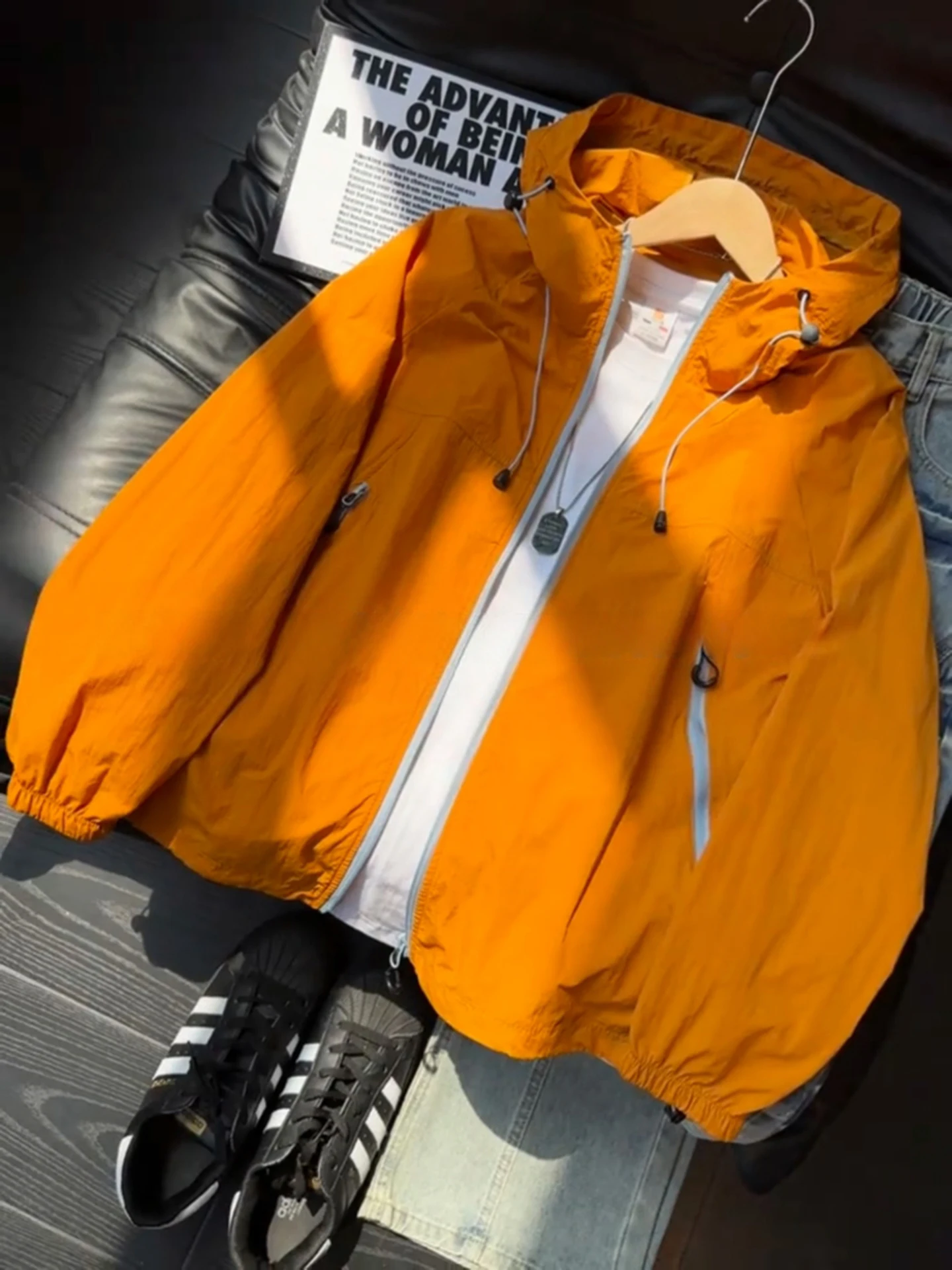 Dopamine Orange UPF50 Sun Protection Clothing Men's Summer Ice Silk Breathable Outdoor Three-Proof Sports Jacket Coat
