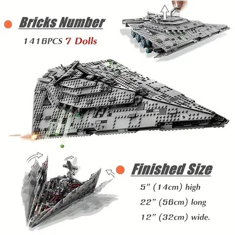 스타 75190 빌딩 블록 장난감, DIY 교육용 어린이 크리스마스 생일 선물, 구축함 호환, 인기 장난감, 1457 개