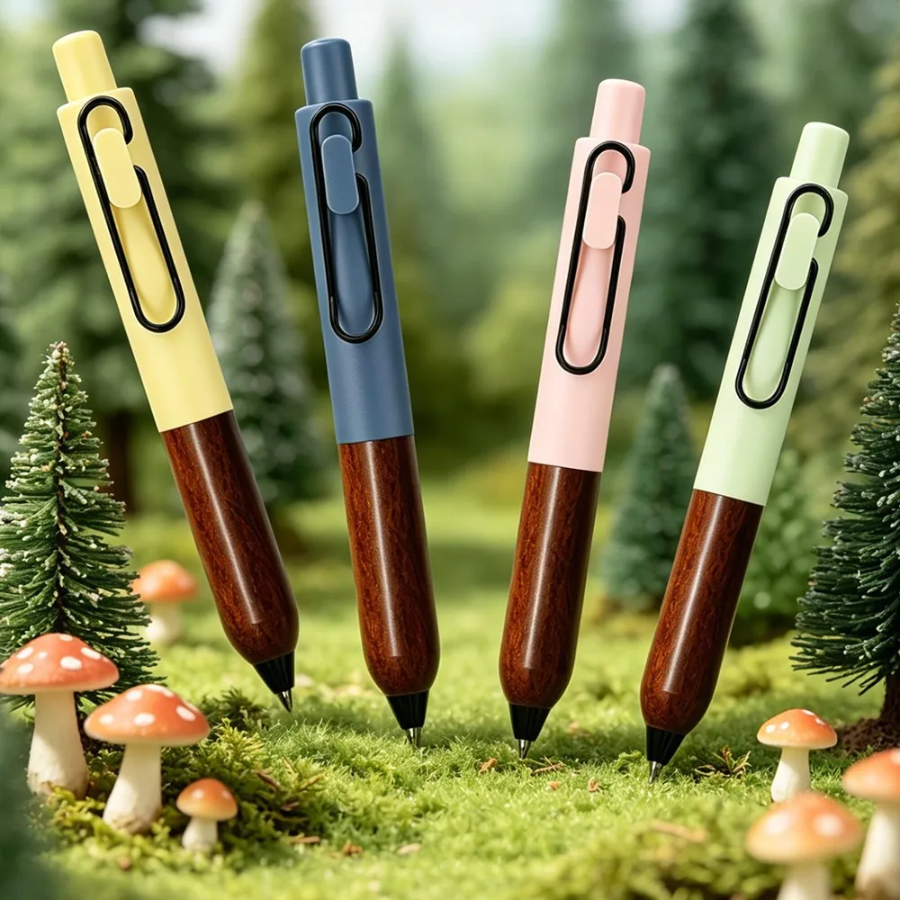 Sandalwood Small Fat Pen Low Center of Gravity Neutral Pen Morandi High Value Press Pen 0.5mm Niche Handbook Pocket Pen Pens