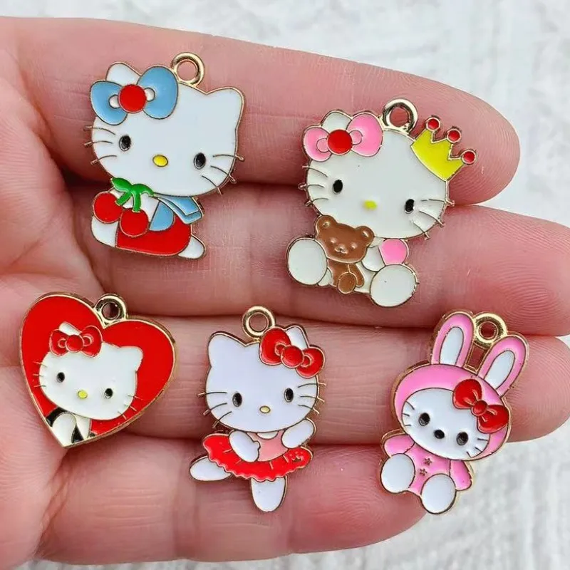 10PCs Cute Cartoon Cat Charms Multicolor Animal Enamel Gold Color Metal Pendants DIY Necklace Bracelets Jewelry Making