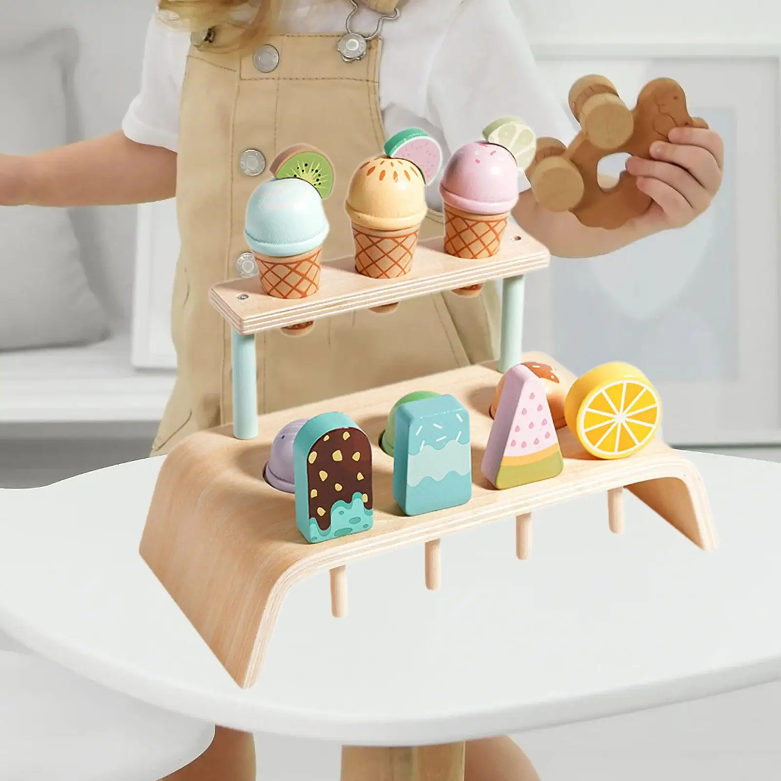 Wooden Ice Cream Set Food Toys Set for Girls and Boys Age 2-4 Birthday Gifts