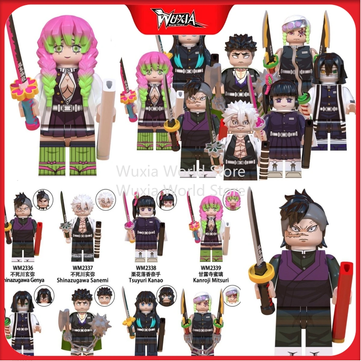 

Anime Demon Slayer Building Block Minifigure Series Kanroji Mitsuri Iguro Obanai Shinazugawa Sanemi Himejima Gyomei Boy's Toys