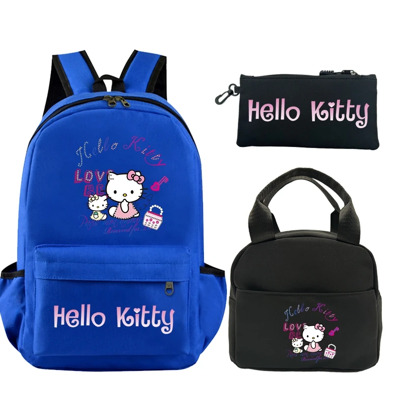 Sanrio-mochila con estampado de Hello Kitty para niño y adolescente, morral escolar con bolsa para el almuerzo, estuche para lápices, Juego de 3 unidades