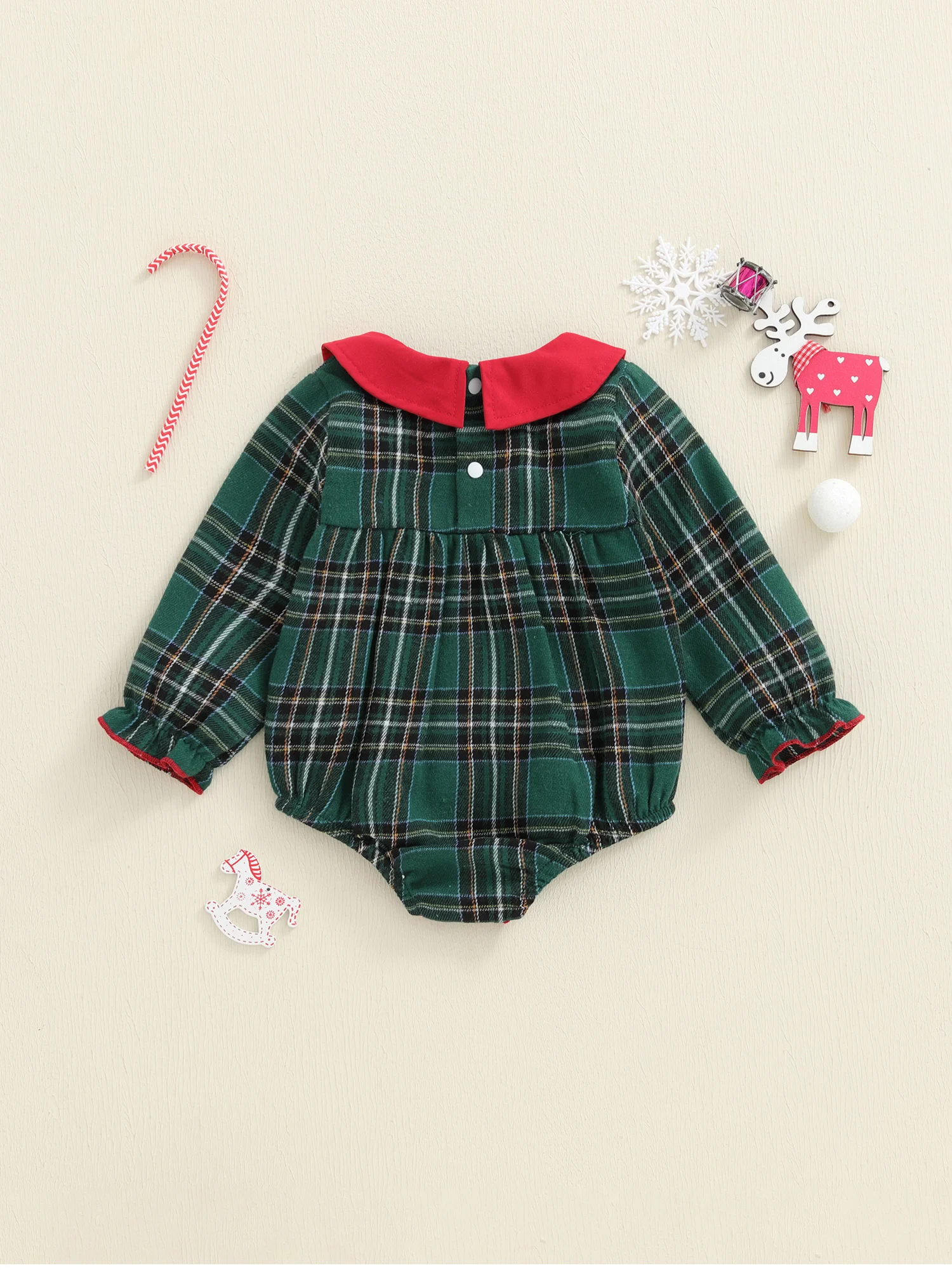 

Toddler Boy Winter Plaid Overall Jumpsuit Reindeer Applique Button Down Long Sleeve Romper Christmas Outfit Adorable Baby