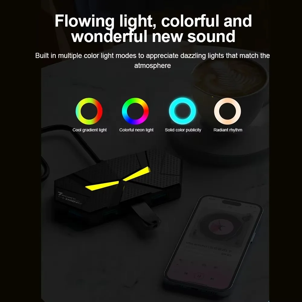USB 3.0 HUB 4/7 منافذ نوع C محطة إرساء RGB ضوء 5Gbps عالية السرعة نقل الفاصل محول لأجهزة الكمبيوتر المحمول لوحة مفاتيح وماوس