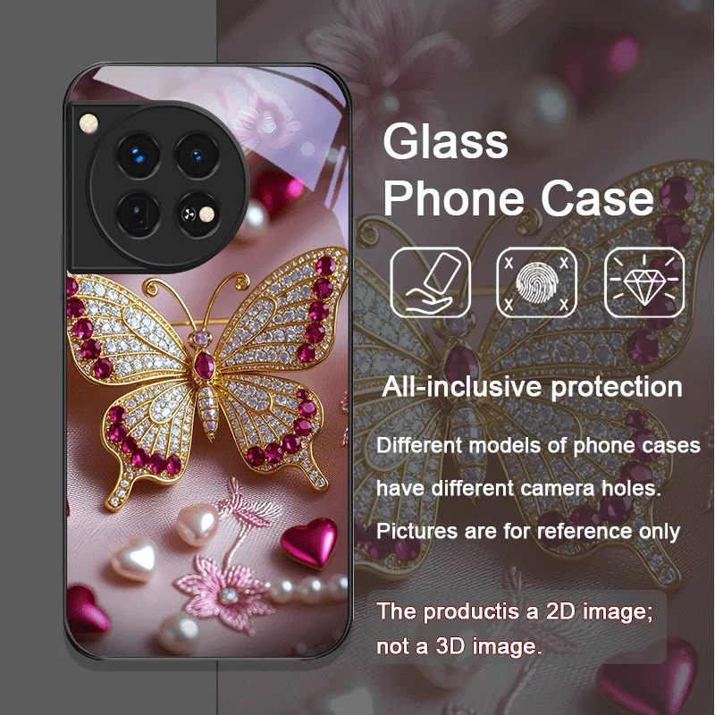 حافظة هاتف من الزجاج المقسى على شكل فراشة ذهبية لهاتف OnePlus 13 R 12 11 10 ACE2 ACE3 Pro Nord 2T 4 CE2 ACE3 Lite