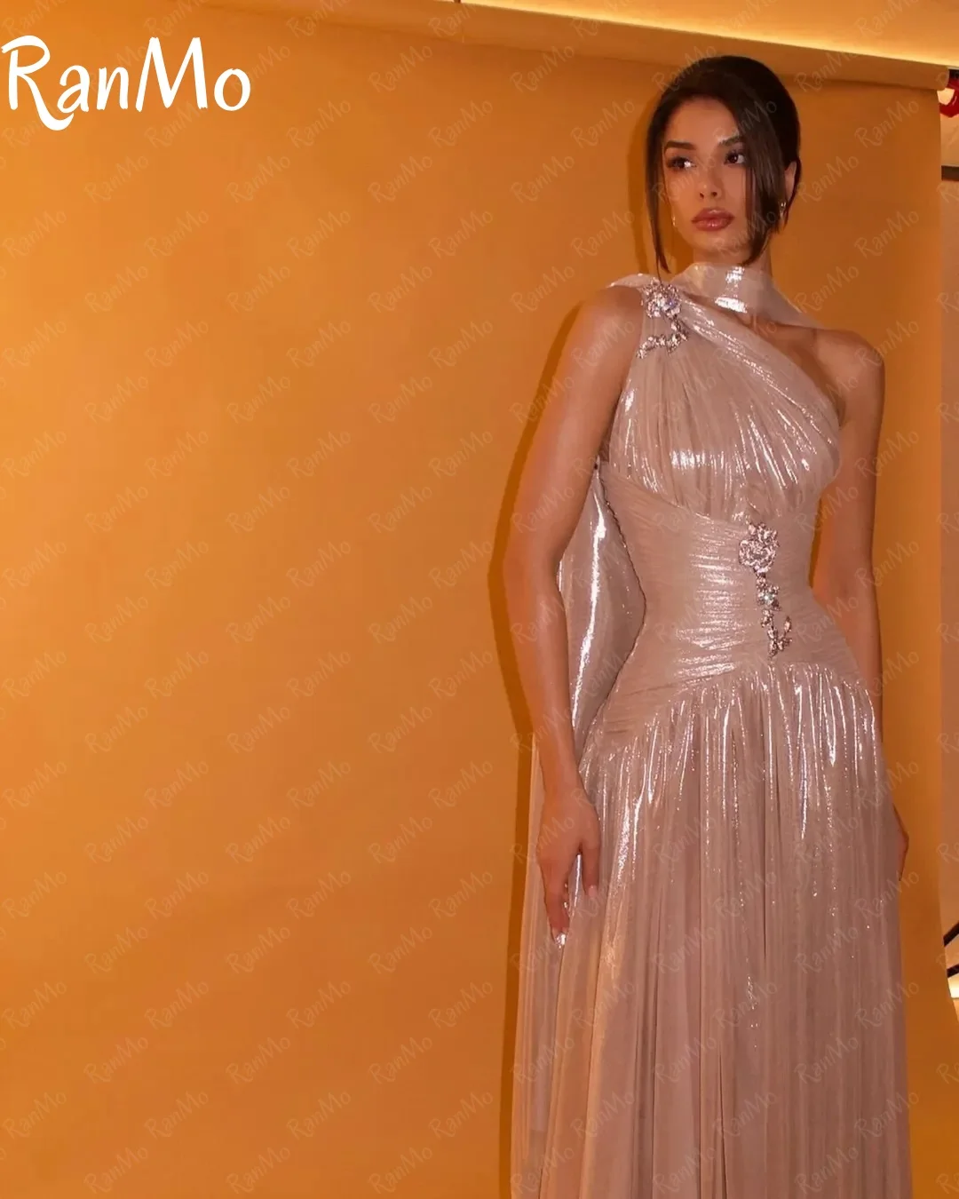 Ranmo 2025 فستان حفلات لامع جديد بكتف واحد على شكل حرف A فساتين مناسبة رسمية طويلة للنساء مطرزة ضيقة للحفلات الراقصة رداء حفلات مخصص