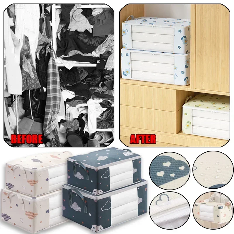 Large Capacity Clothes Storage Bag Organizer With Reinforced Handle Suitable For Blankets Bedding Foldable With Sturdy Zipper