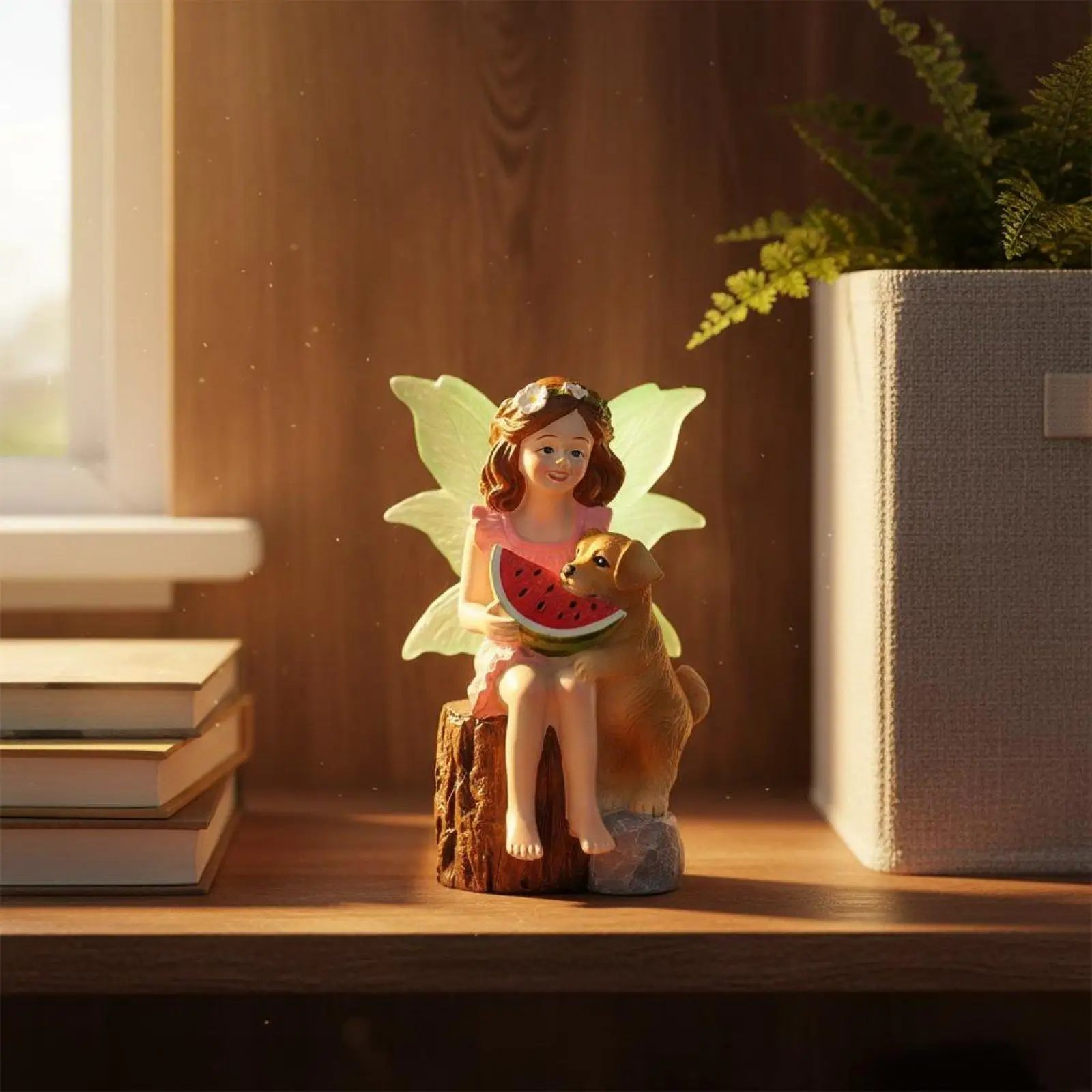 Girl and Dog Statue Cute Design Garden Fairy Decoration Mini Table Decor