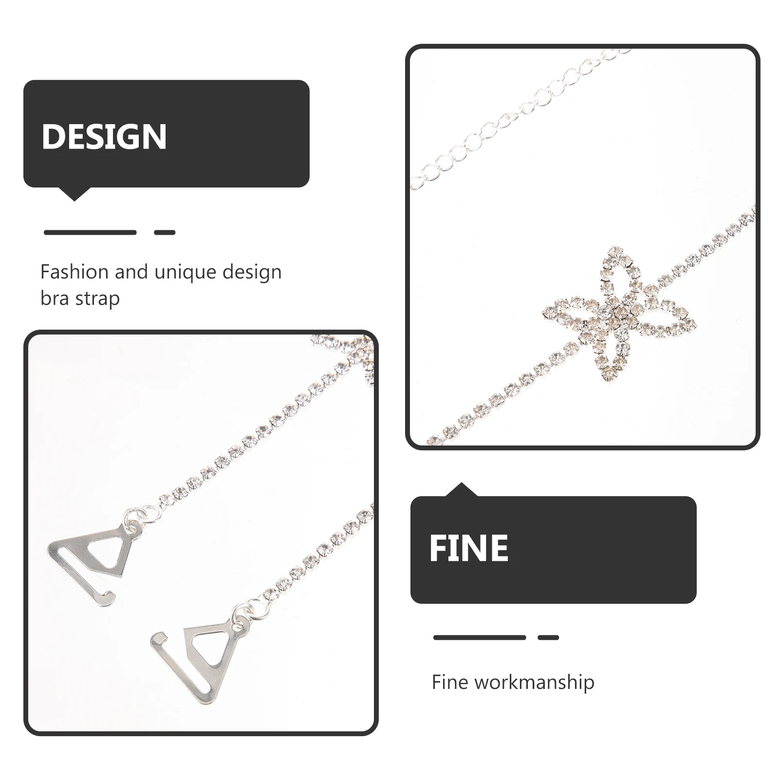 

Rhinestone Bra Shoulder Straps Adjustable Butterfly Chain Replacement Bling Decorative Metal Bra Straps Strap Invisible Bridal