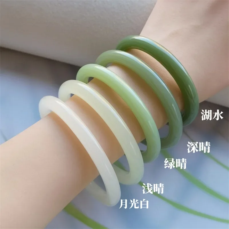 Hotan Jade Lady's Jade Bracelet Strips Moonlight Lychee Jelly Self-Disciplined Jade Bracelet Lotus Root Pink Yellow Mouth Blue