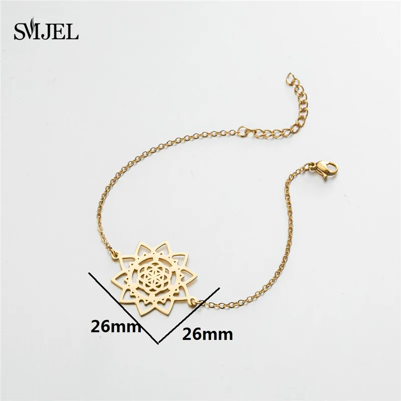 2024 Trend Stainless Steel Snowflake Bracelets Boho Lotus Leaves Palm Tree Plant Mandala Flower Charm Bracelet Bangle Wholesale